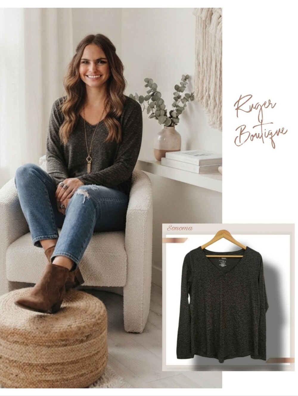 🌿Sonoma The Everyday Tee Women's Medium Charcoal Cheetah Print Longsleeve